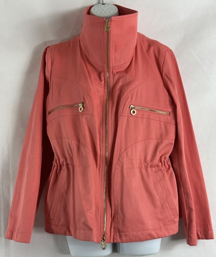 Dana Buchman Size L Coral Zip Up Twill Jacket Inside Toggle Drawstring Waist - Picture 3 of 24