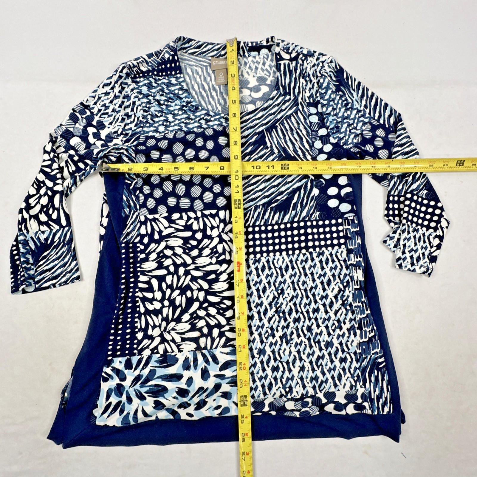 Chico's Abstract Boho Patchwork Navy Blue Blouse.… - image 2