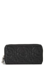 Chanel Black Embossed Camellia Leather Wallet - WGACA