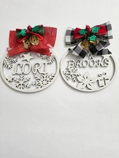 Personalized Wooden Christmas Ornament Custom Name Laser Cut Snowflake Bow Gift