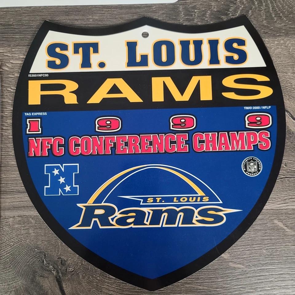 Lote de recuerdos de los St. Louis Rams Kurt Warner cartel impreso letrero de estacionamiento Foto 2 de 4