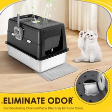 Stainless Steel Cat Litter Tray w/ Lid Extra Large Enclosed Metal Litter Box UK