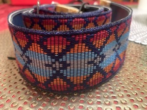 Vintage ACE ? Guitar Strap Fabric Weave w/ Leather Ends