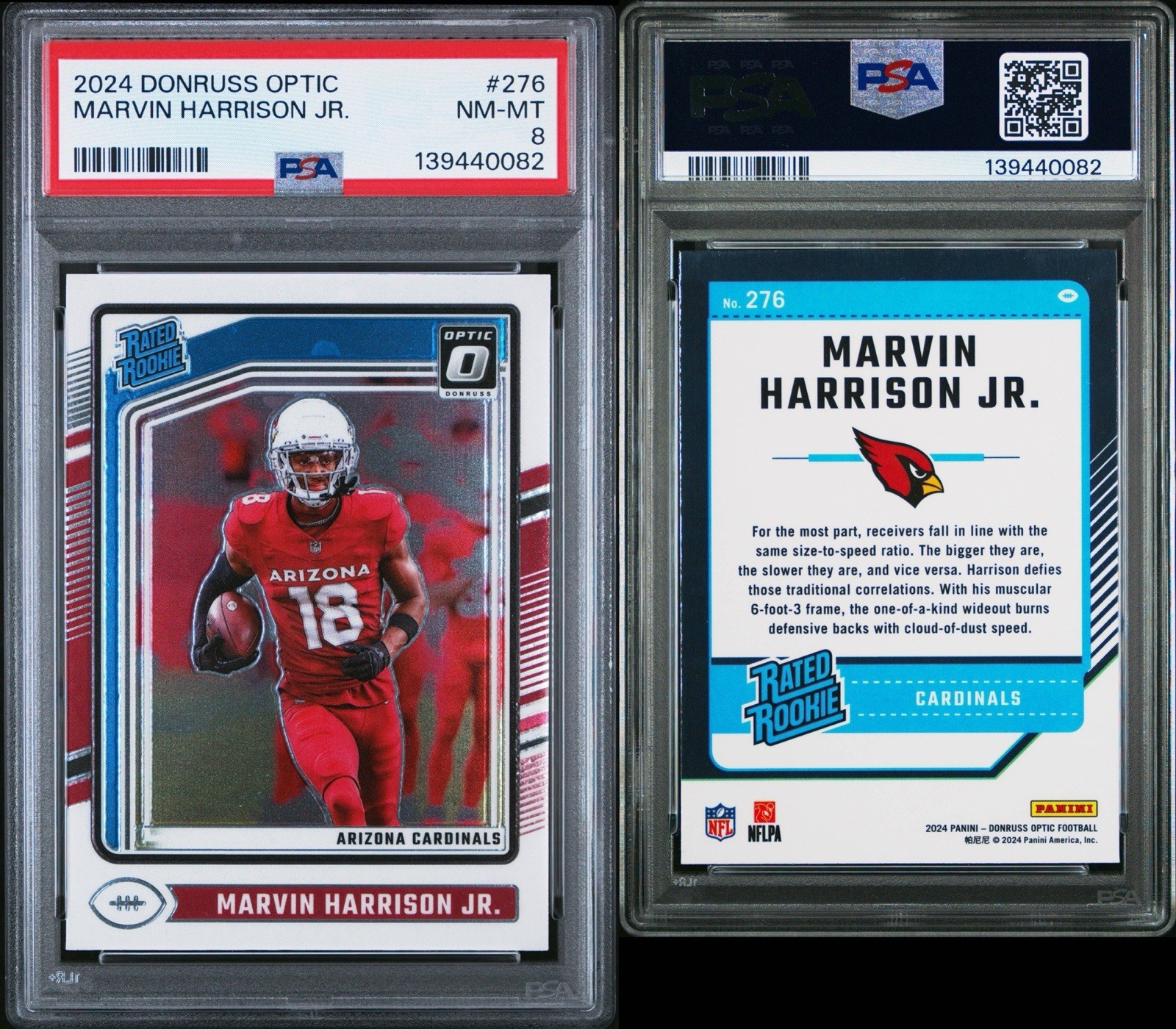 2024 Donruss Optic #276 Marvin Harrison Jr. RC PSA 8 NM-MT view 3