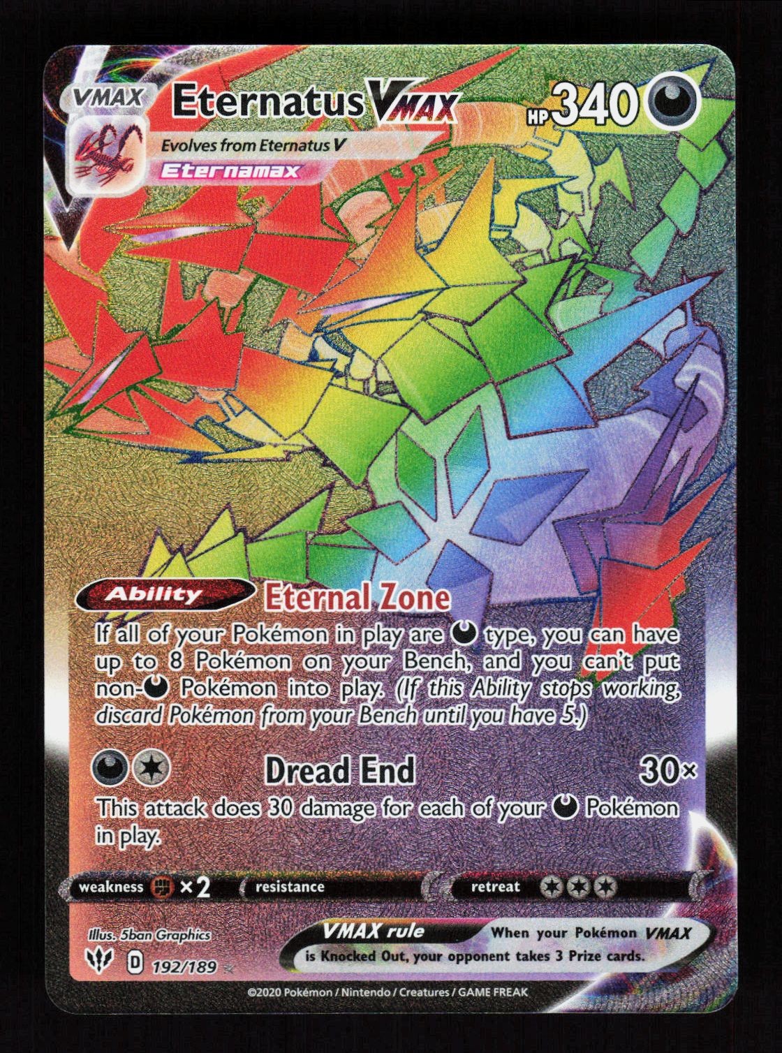 Eternatus VMAX 192/189 Darkness Ablaze Rare Rainbow Pokemon NM