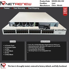 *Unclaimed* Cisco Meraki MS390-48U-HW 48-Port Gigabit Ethernet Switch UPoE