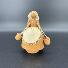 Vintage Wooden Girl Music Box Doll Figurine Rotating Plays Theme From Love Story