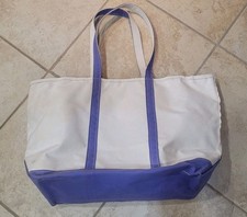 Vintage LL Bean Boat And Tote USA Canvas Bag Zip Top XL 25 x16 Purple White 90s