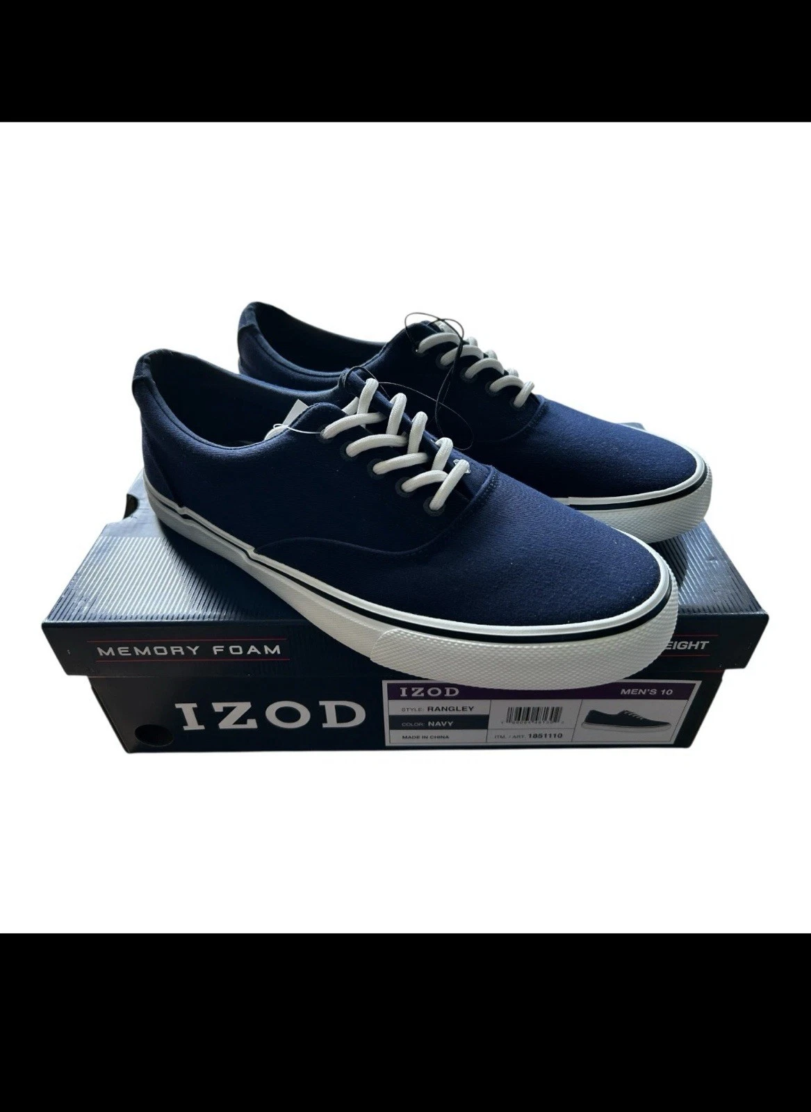 Izod Men's Size 10 Rangley Lace-Up Casual Canvas Memory Foam Shoes, Color Navy.