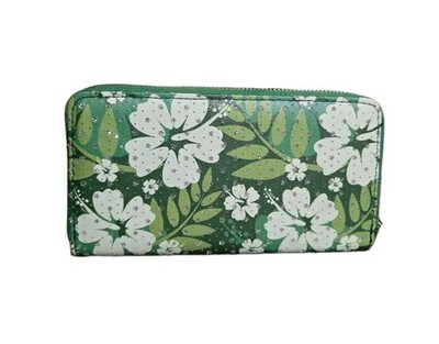 Island Sense Hawaiian Hibiscus Wallet Zip Around Green Large Tropical  NWT