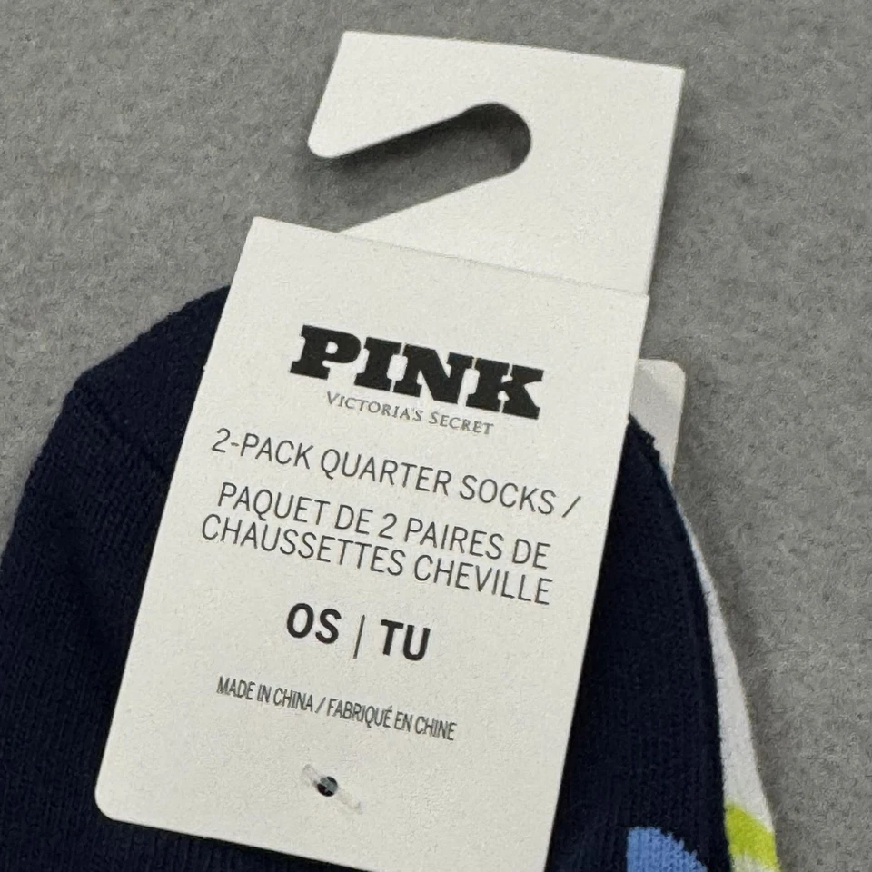 Paquete de 2 calcetines Victoria's Secret ROSA para mujer talla única azul marino blanco cuarto a rayas Foto 4 de 4