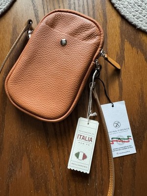 DIVINA FIRENZE AMANDA Made in Italy GenuineLeather Taupe/Miele Phone Swagger NWT