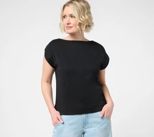 Carla Rockmore Collection 100% Cotton Jersey Knit Boat Neck Top Black M New