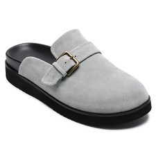 US11.5 CHAMARIPA 5cm/2" Height Increasing Slippers Men Gray Suede Slip-On Mules
