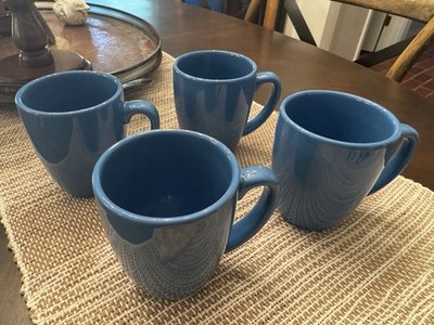 VTG- Coffee Teas Mugs Blue Corelle Stoneware Original Set of 4 Cottage Core