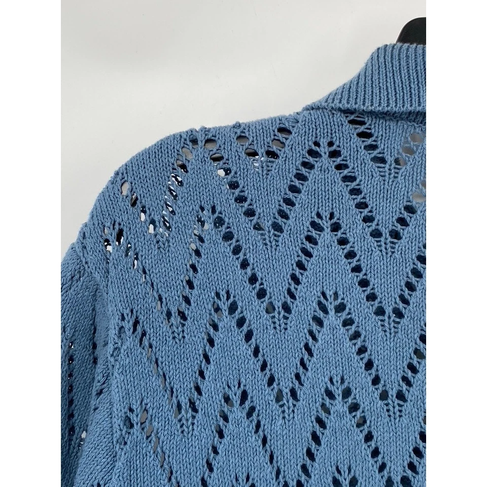 BDG Men's Blue Knit Define Polo Short Sleeve Button-Up Shirt SZ S - Image 4 of 4