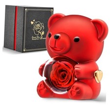 Romantic Teddy Bear with Preserved Rose - Real Rose in Elegant Black Gift Red