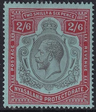 Nyasaland 1921 - Sg110 - KGV 2s6d black & carmine-red/pale-blue - mounted mint