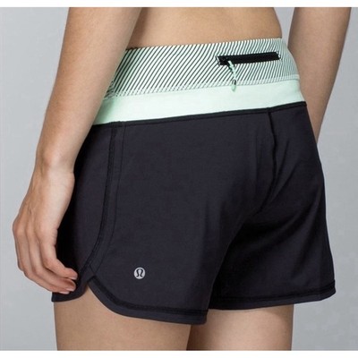 Lululemon Speed Up Short Black Mint Green Striped Waistband Size 8