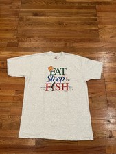 Vintage Eat Sleep Fish Fishing Graphic Single Stitch T Shirt Men XL Made In USA