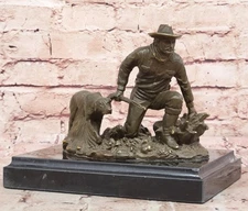 Hunter with Dog Bronze Sculpture - Wildlife Hunting Scene Art by Milo