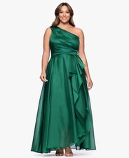 Xscape Plus Size One-Shoulder Organza Ball Gown - Green- 18W