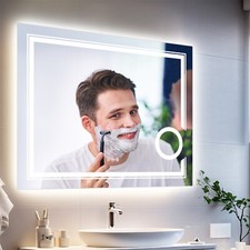 LED Lighted Smart Bathroom Mirror 3X Magnifier Wall Mounted Front Backlit Dimmer