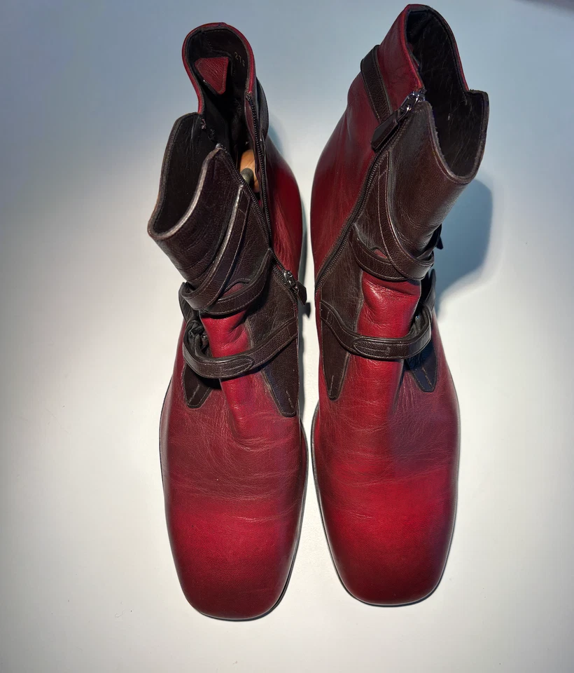 Prada Boots Brown Two Tone Buckles Flat Ankle Moto Riding (44.5 eu 10.5 us) - Imagen 3 de 4