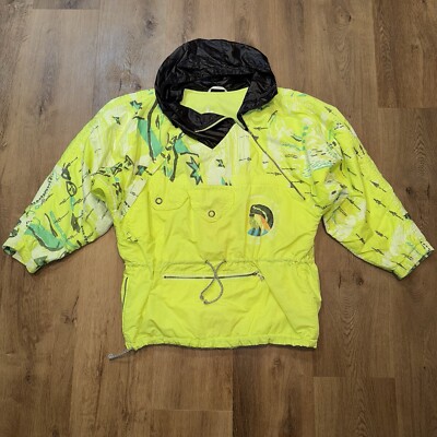 1980s Luhta Ski Jacket Mens Parka Snow Coat Vintage Color Block Neon 40 Large