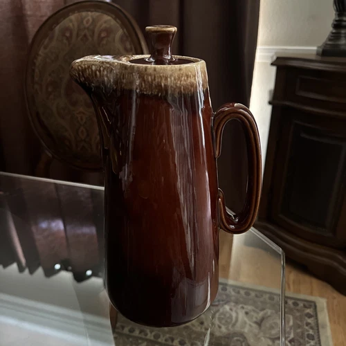 Vtg Brown Drip Glaze Glazed Hull Pottery Oven Proof USA 11 1/4 Tea/Coffee Pot