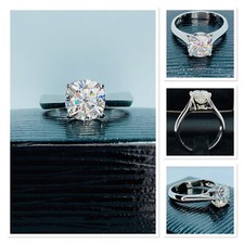 moissanite DIA ring 2.25 carat solid 925 silver brand new size 8 cushion cut