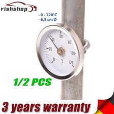 1/2X Bimetall Thermometer Analog Heizung 120°C Anlegethermometer Rohrthermometer