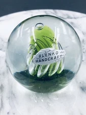 Vintage Blenko Glass Air Twist Swirl Corkscrew Paperweight  Green