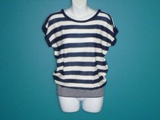 NOS Vtg 80s Beeline Fashions BLue White Stripe Cap Sleeve Sweater Sz S/M