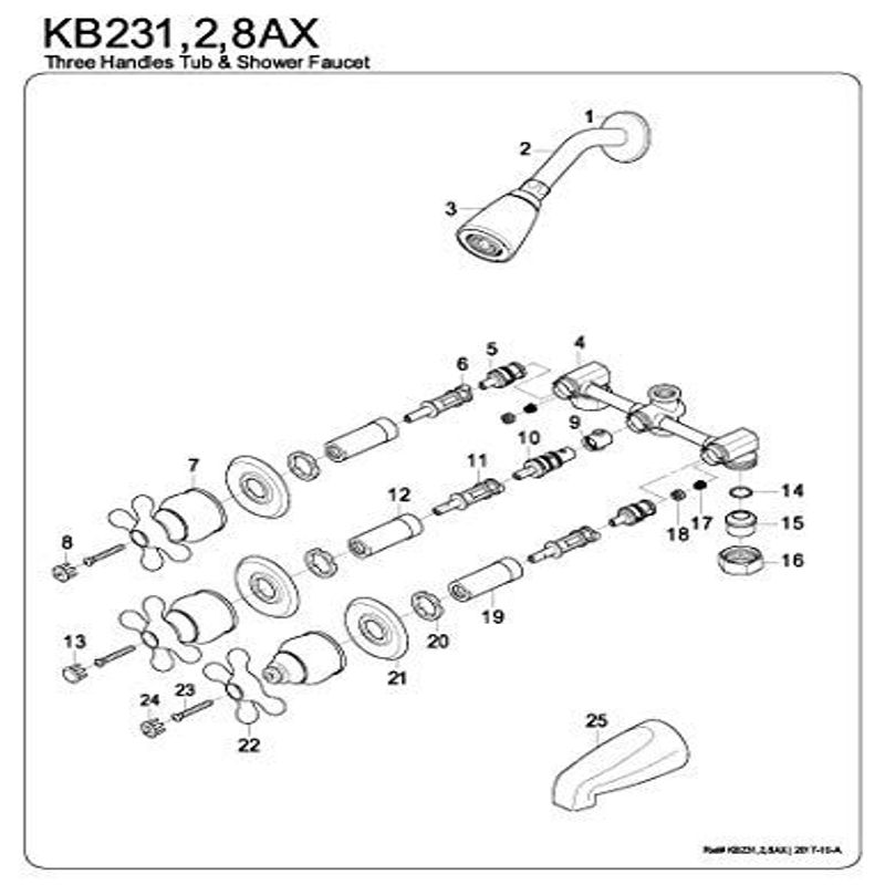 Kingston Brass KB238AX Tub and Shower 5Inch Spout Reach, Brushed
