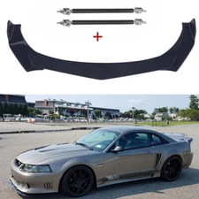 For Ford Mustang 2000-2004 Black Front Bumper Lip Splitter Spoiler + Strut Rods