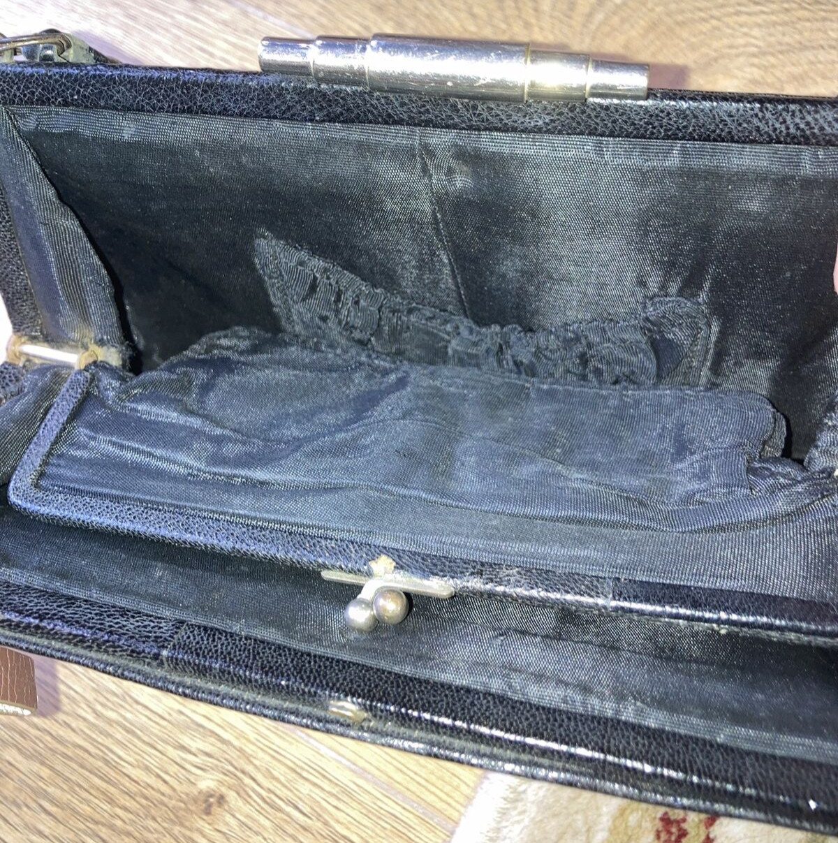 True Vintage Art Deco Black Embossed 1930s Top Handle Bag 6