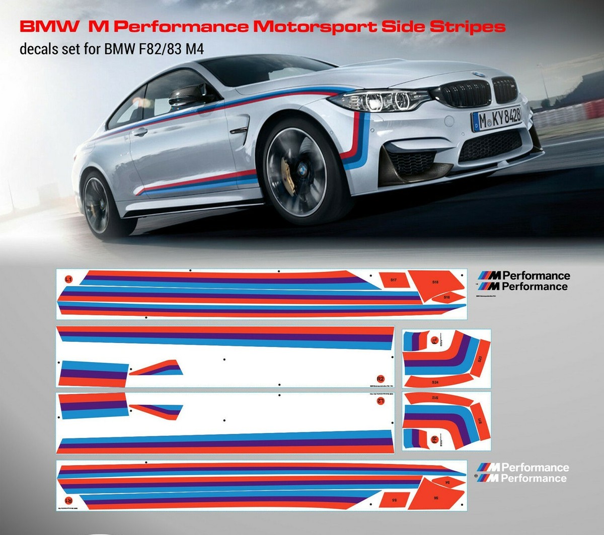 BMW M Performance Motorsport Side Stripes decals Set for F82 M4 | eBay
