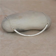 Curved Hammered Silver Bar Necklace - Texture Arc Curve Long Bar Pendent Jewelry