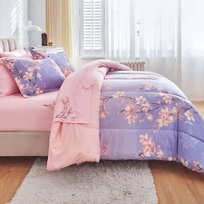 AIKASY Pink and Light Purple King Comforter Set with Sheets,Bed in a Bag 7-Pi...