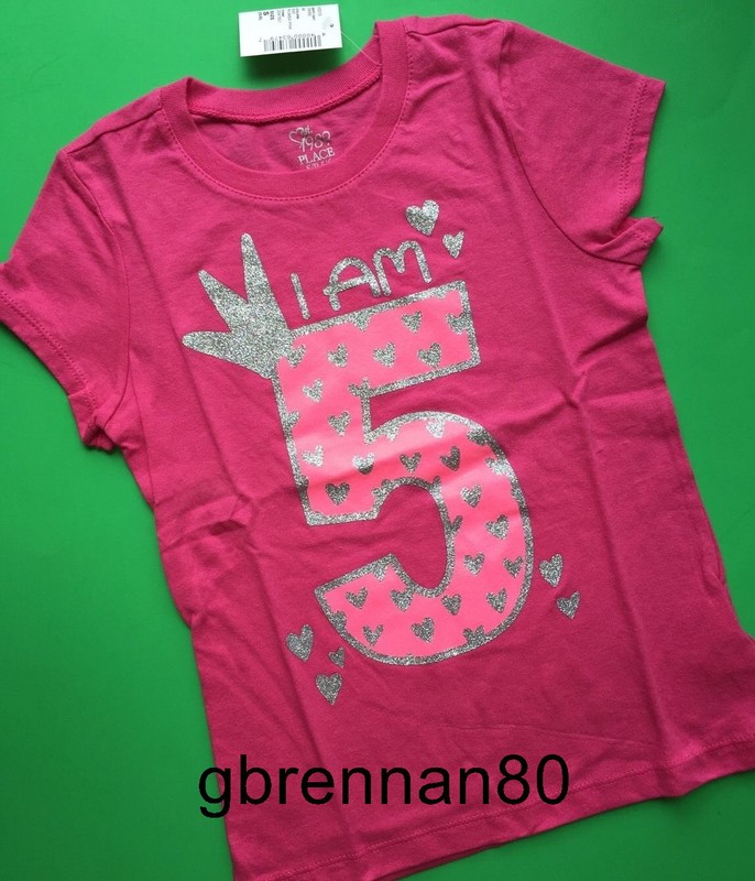 NEW! 5th BIRTHDAY "I AM 5" Years Girls Graphic Shirt 5-6 Small Gift! Pink SS