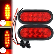 2x 6inch Oval Red 10 LED Truck Trailer Stop Turn Tail Brake Lights w/Grommet DOT