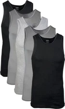Gildan Men's A-Shirt Tanks, 6 Pack, Tank Tops, Style G1104 Black and Grey