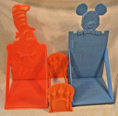 Vintage Mickey Mouse Disney Castle & Seuss Cat in the Hat 70's Book End Racks