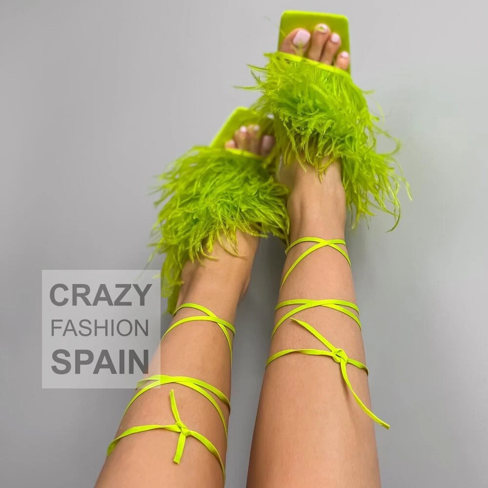 ZARA WOMAN NWT SALE GREEN HIGH HEEL SANDALS WITH FEATHERS ALL