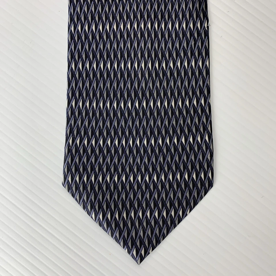 Corbata de seda VISCONTI para hombre talla 4" x 57" azul negro plata blanco corbata geométrica Foto 2 de 4