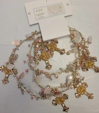 Love & Light 6’ Garland Gold Cross 6ct Crosses Pink Beaded Christian Passover