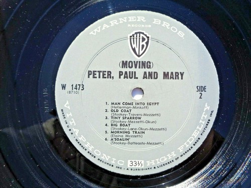 Peter Paul & Mary (Moving) 1963 Warner Bros. W-1589 Pitman 1-F/1-AB Pressing VG - Picture 12 of 12