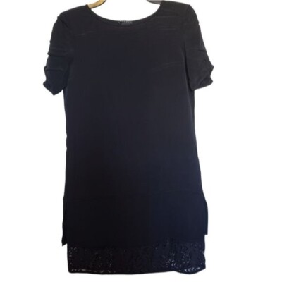 Theory Black Silk Shirt Dress With Lace Trim Size 6 | eBay