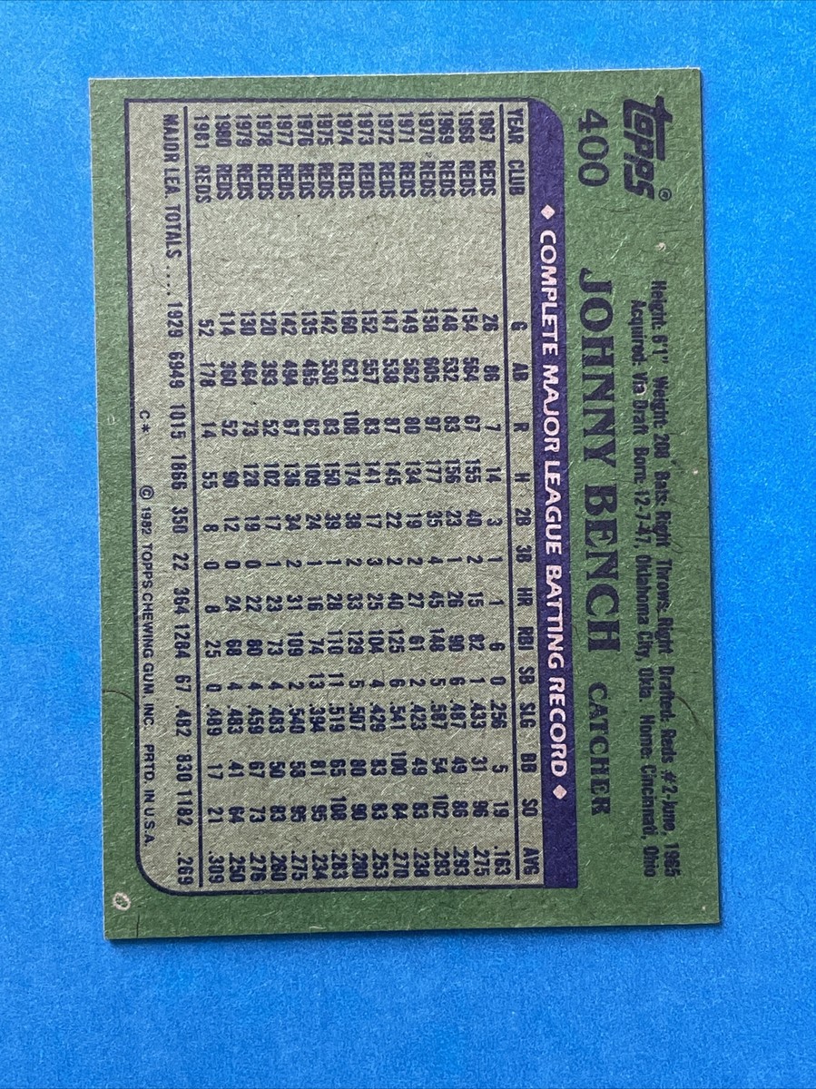 1982 Topps #400 Johnny Bench Cincinnati Reds Baseball Card HOF | eBay